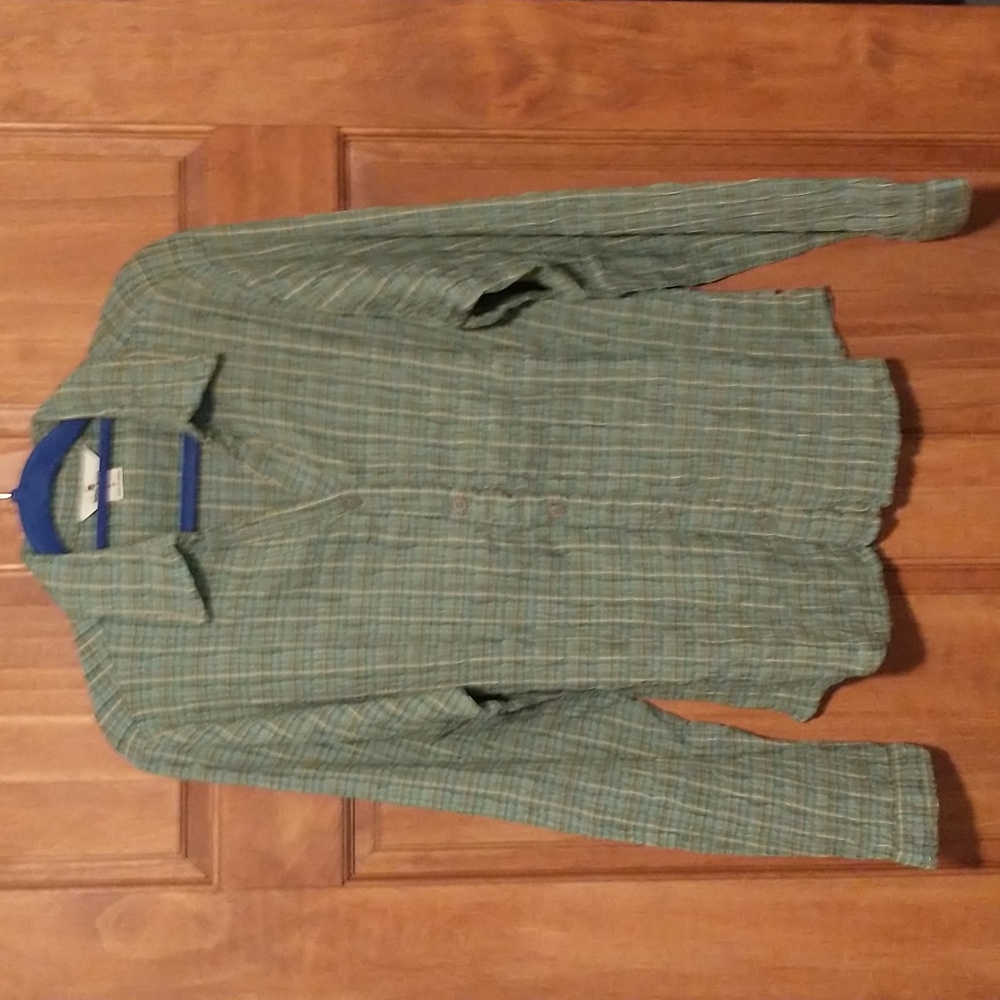 Woolrich woman's size S button up plaid ruched top cotton blend NWOT